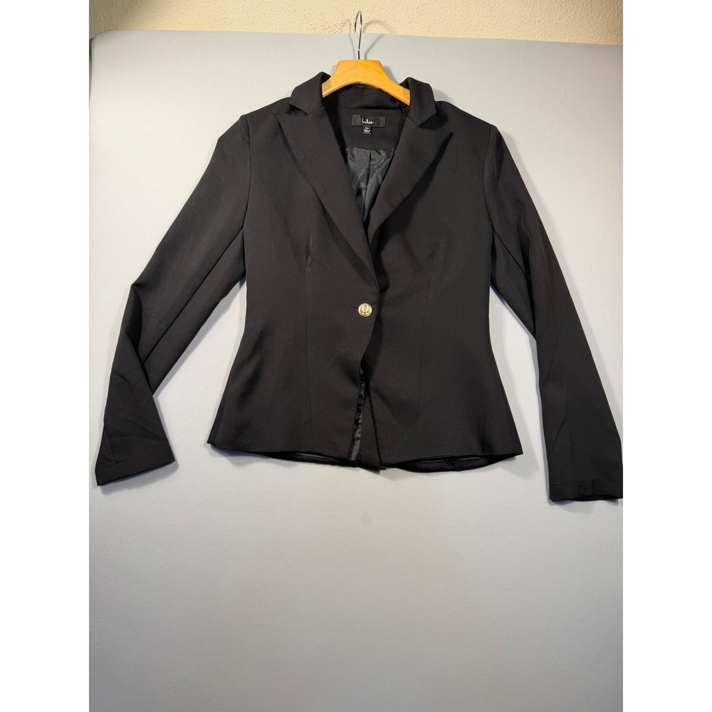 Lulus Black Tailored Single Button Blazer with Gold Crest Button XS
